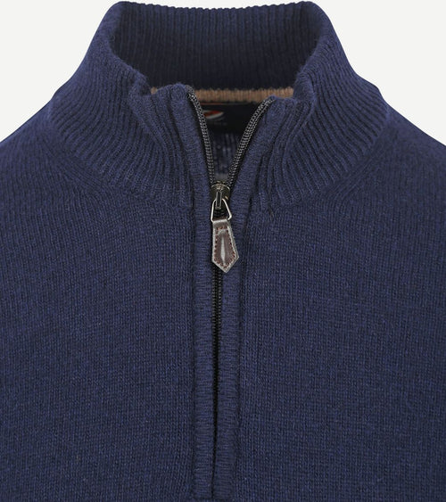 Suitable halve rits trui lamswol donkerblauw
