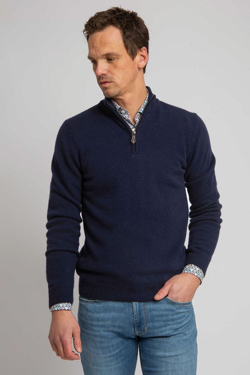 Suitable halve rits trui lamswol donkerblauw