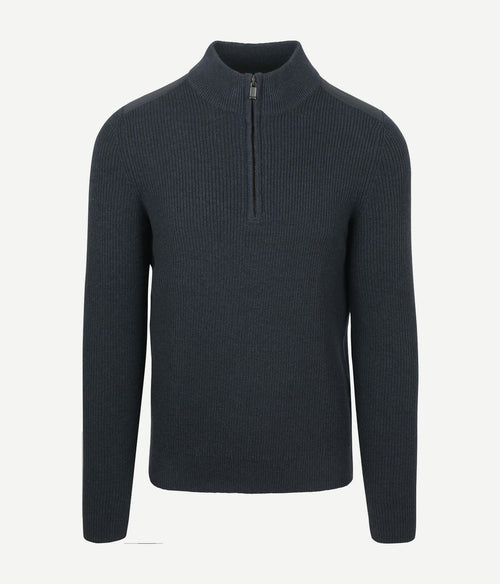 Suitable halve rits trui patch donkerblauw | Slim-fit