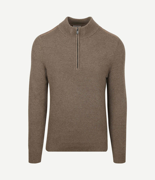 halve rits trui patch taupe