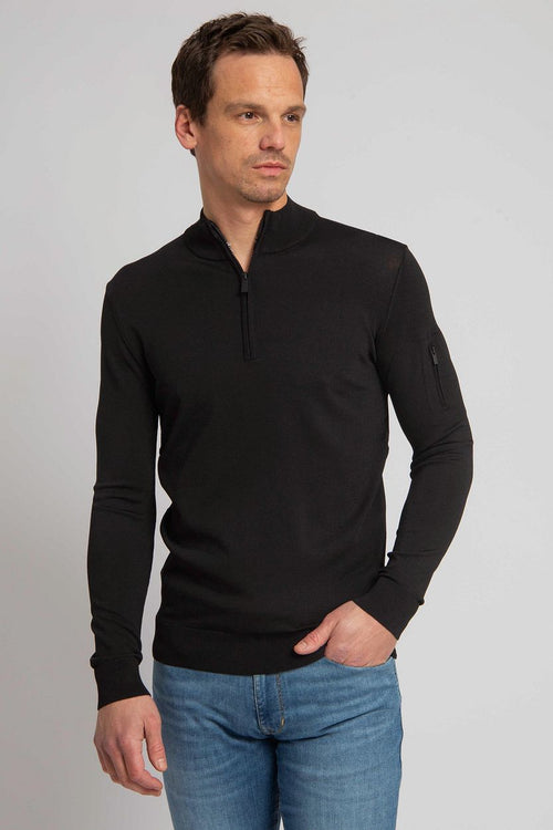 Suitable halve rits trui rafe zwart | Slim-fit