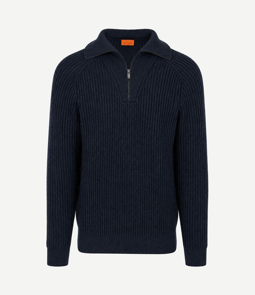 halve rits trui sailor wool blend donkerblauw
