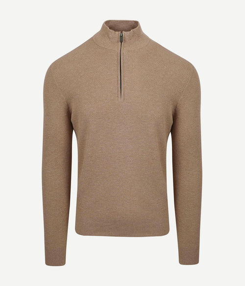 Suitable halve rits trui structuur beige | Regular-fit