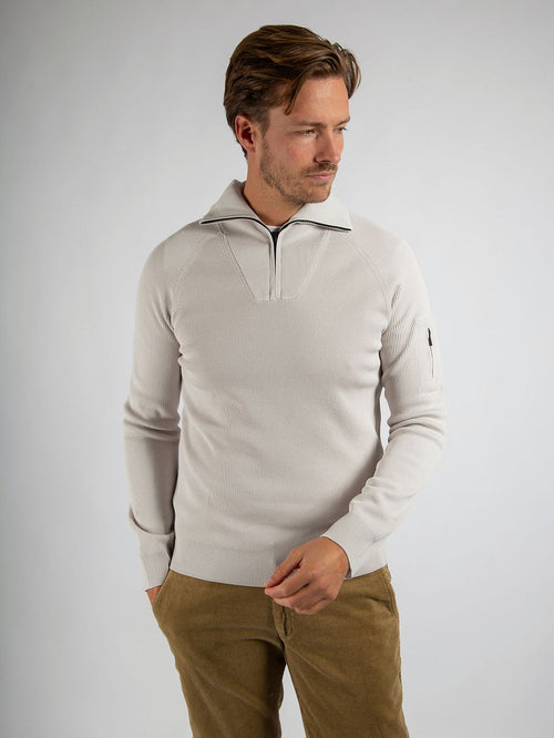 halve rits trui tias cooldry knit greige