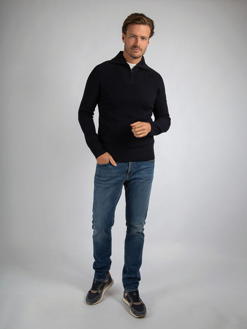 Suitable halve rits trui tias cooldry knit donkerblauw | Slim-fit