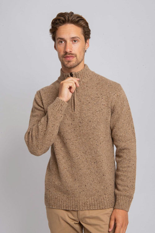 Suitable halve rits trui tweed wol blend beige | Regular-fit