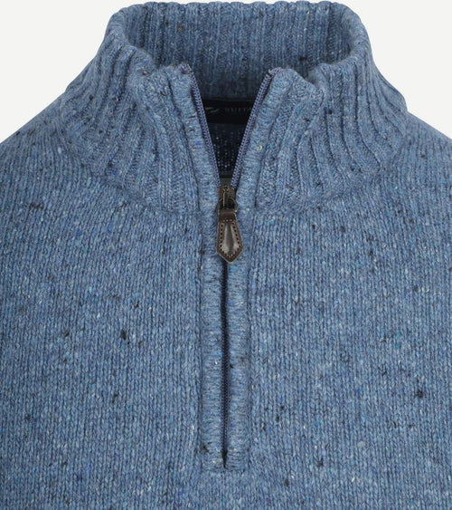 Suitable halve rits trui tweed wol blend blauw | Regular-fit