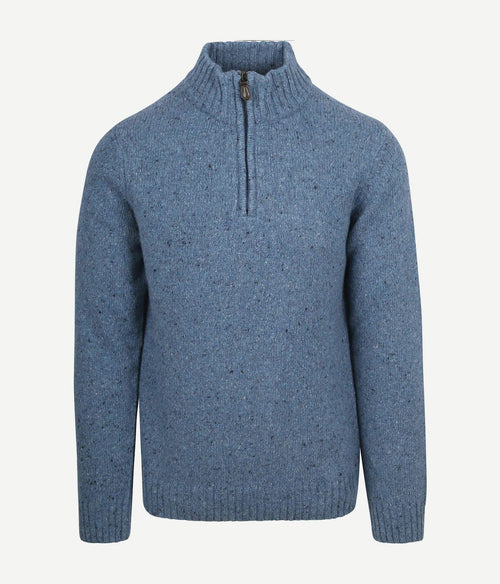 Suitable halve rits trui tweed wol blend blauw | Regular-fit