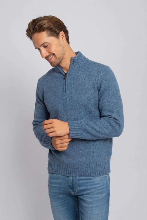 Suitable halve rits trui tweed wol blend blauw | Regular-fit