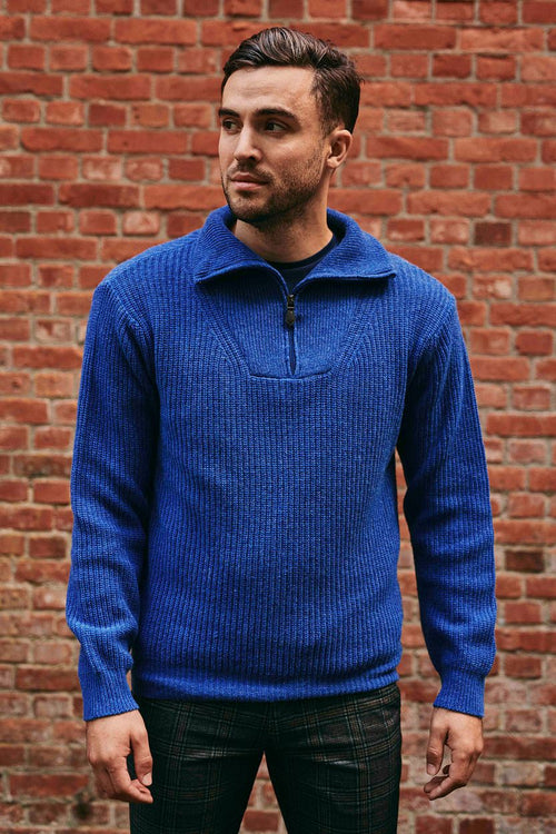 Suitable halve rits trui wol blend blauw