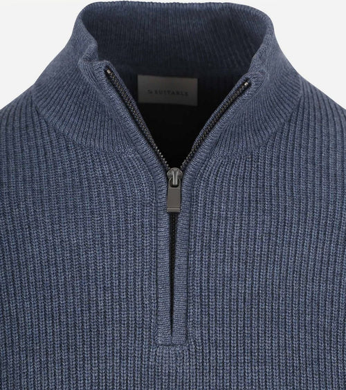 Suitable halve rits trui wol blend donkerblauw