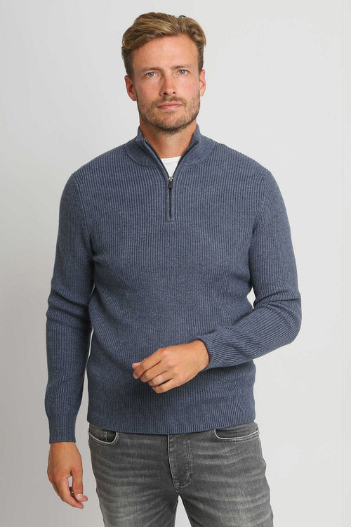 Suitable halve rits trui wol blend donkerblauw
