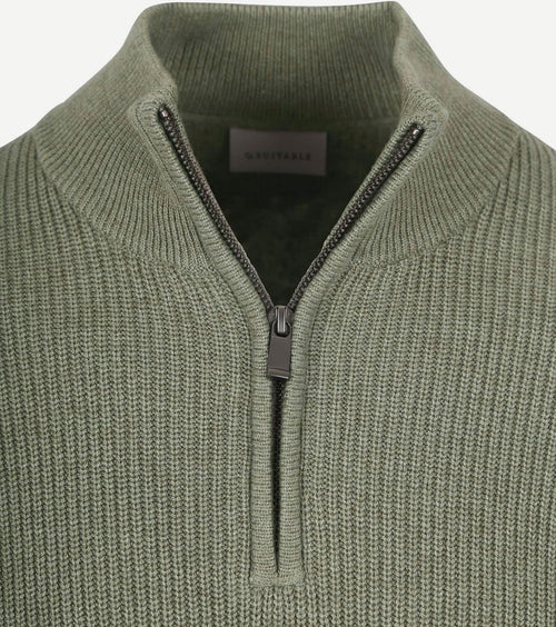 Suitable halve rits trui wol blend groen