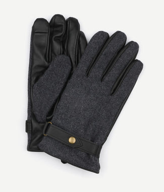 Suitable handschoen wool leer antraciet zwart
