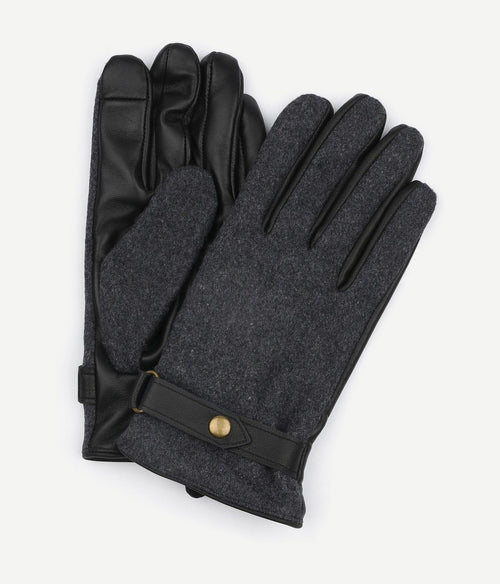 Suitable handschoen wool leer antraciet zwart