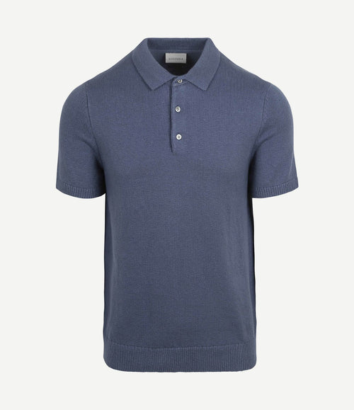 Heavy knitted polo raw denim blauw