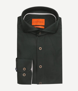 Suitable herringbone overhemd donkergroen | Slim-fit