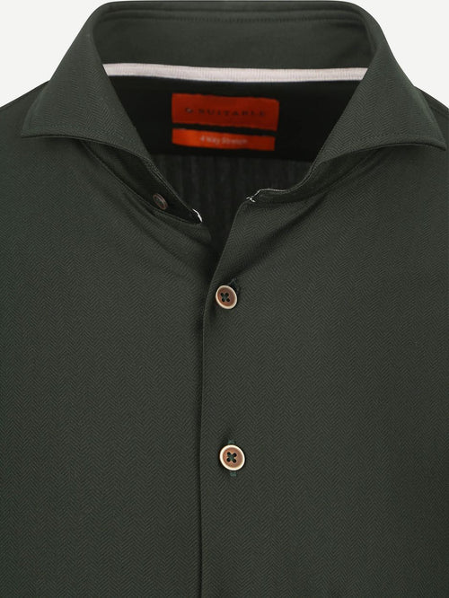 Suitable herringbone overhemd donkergroen | Slim-fit