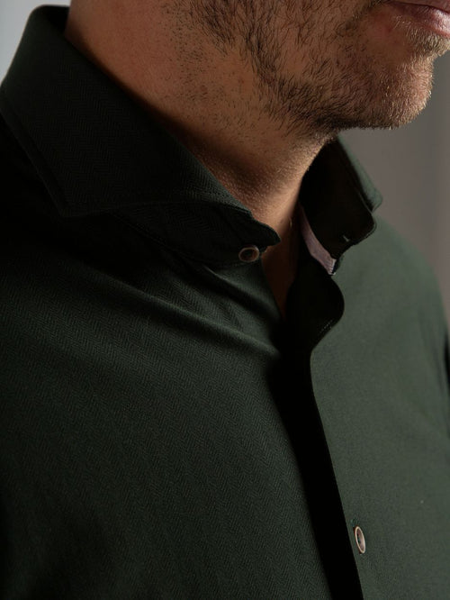 Suitable herringbone overhemd donkergroen | Slim-fit