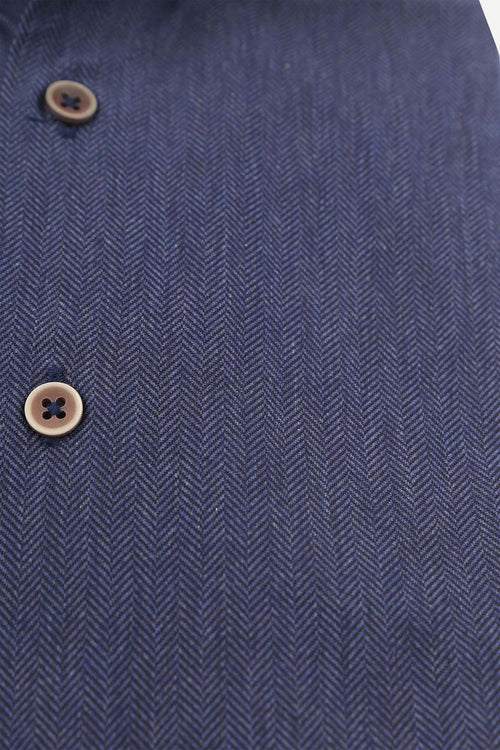 Suitable herringbone overhemd donkerblauw