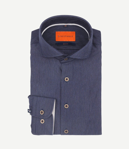 Herringbone overhemd donkerblauw