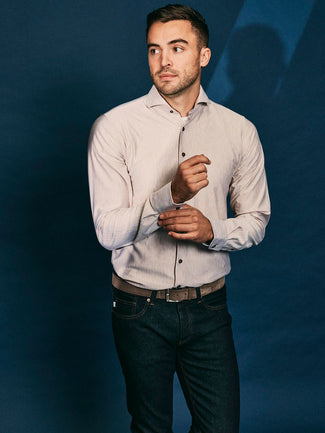 Suitable herringbone overhemd sand