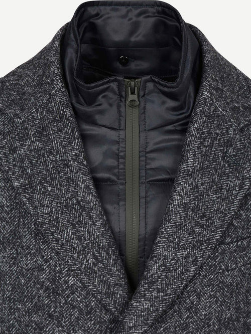 Coat wol herringbone donkerblauw