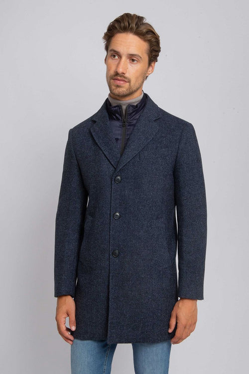 Coat wol twill donkerblauw