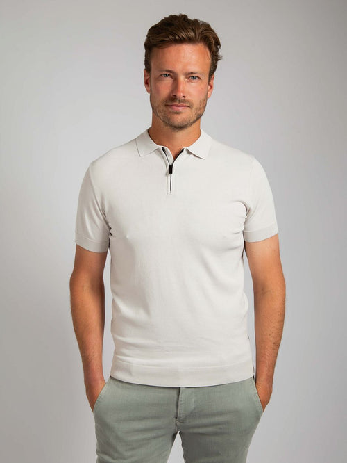 Suitable knitted halve rits polo beige | Slim-fit