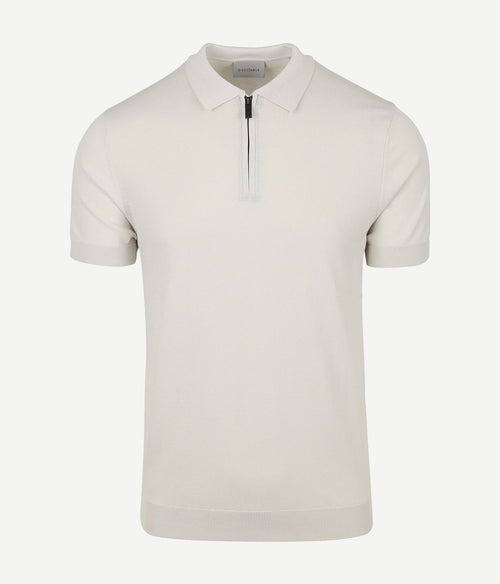 Suitable knitted halve rits polo beige | Slim-fit
