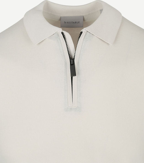 Suitable knitted halve rits polo beige | Slim-fit