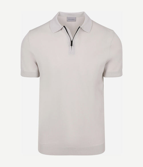 Knitted halve rits polo dan ecru