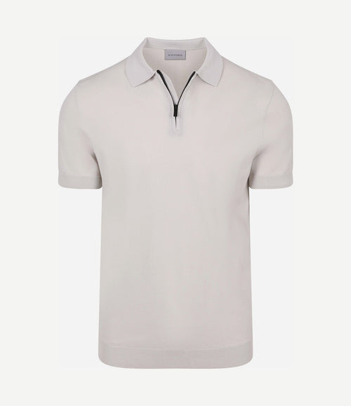 Knitted halve rits polo dan ecru