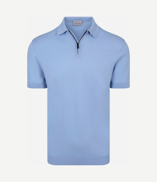 Knitted halve rits polo dan lichtblauw
