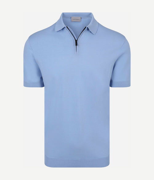 Knitted halve rits polo dan lichtblauw