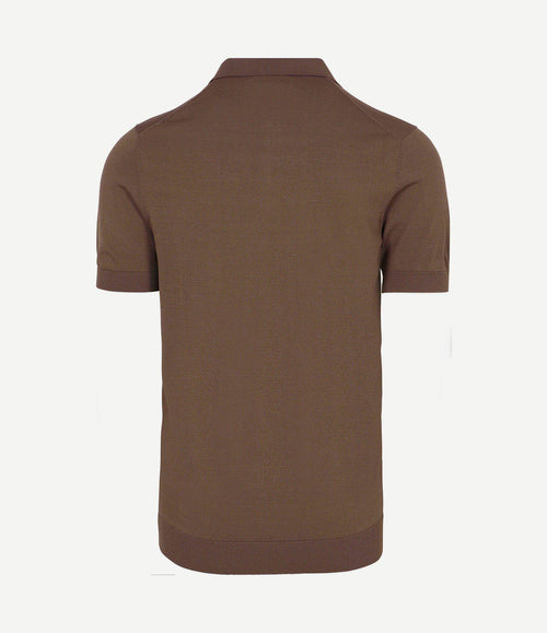 Knitted halve rits polo dan tabacco