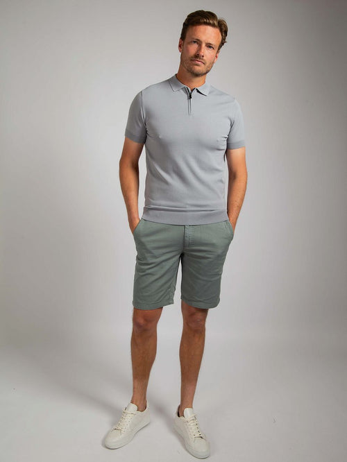 Suitable knitted halve rits polo dusty grey | Slim-fit