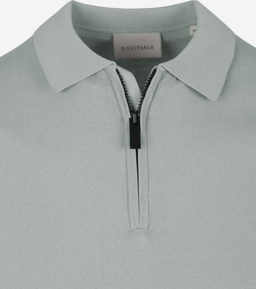 Suitable knitted halve rits polo dusty grey | Slim-fit