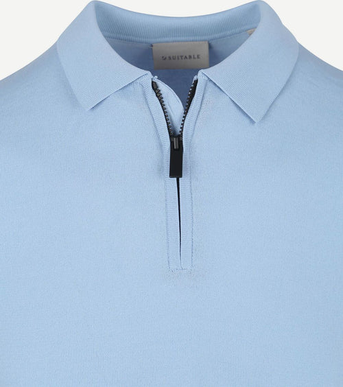 Suitable knitted halve rits polo lichtblauw | Slim-fit