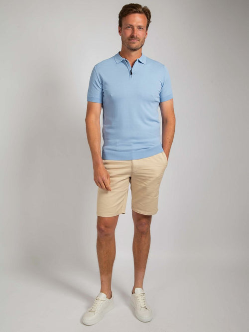 Suitable knitted halve rits polo lichtblauw | Slim-fit