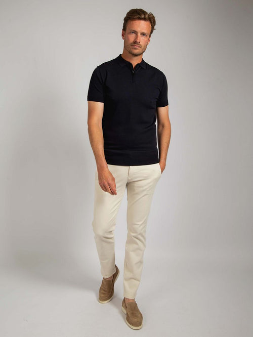 Suitable knitted halve rits polo donkerblauw | Slim-fit