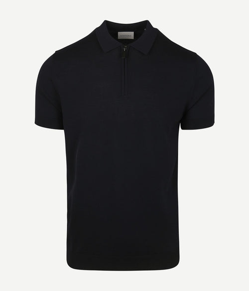 Suitable knitted halve rits polo donkerblauw | Slim-fit