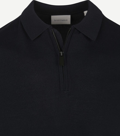 Suitable knitted halve rits polo donkerblauw | Slim-fit