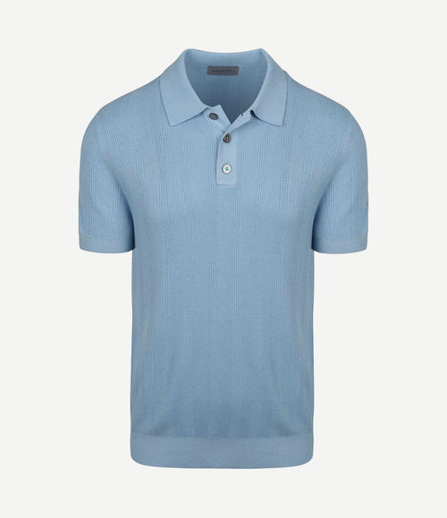Knitted jacquard polo lichtblauw