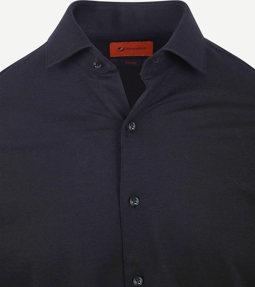 Knitted pique overhemd donkerblauw