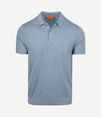 Knitted polo cotton linen blauw