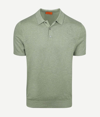 Knitted polo cotton linen groen