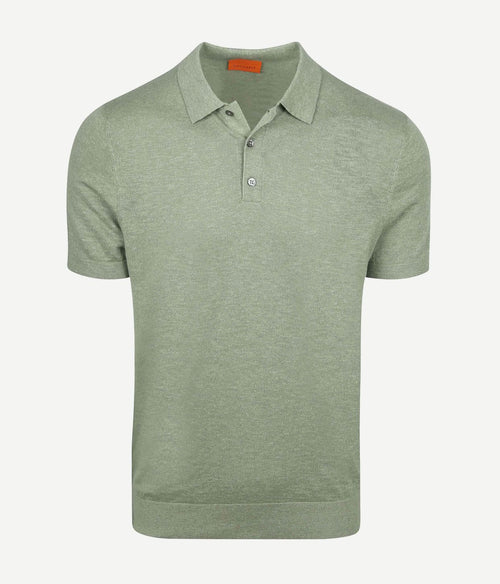 Knitted polo cotton linen groen