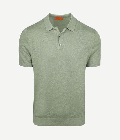 Knitted polo cotton linen groen