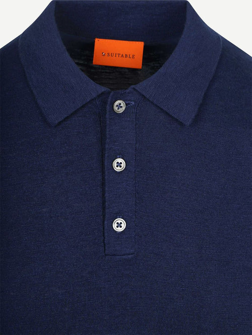 Knitted polo cotton linen donkerblauw